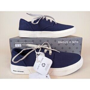 Sun + Stone Shoes Mens 8M Kiva Casual Sneakers Navy Blue Lace Up Low Top NEW